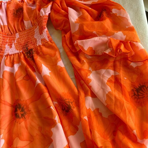 NEW Hutch Flounce Romper Floral Orange Long Sleeve Flowy Beach Resort Small - Picture 12 of 14